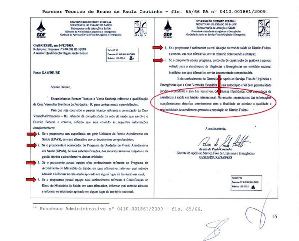 Trecho da denúncia do MP traz parecer jurídico que pede mais informações antes da contratação da Cruz Vermelha de Petrópolis (Foto: Reprodução)