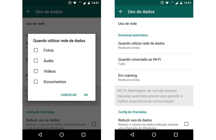 Desabilitação do download de mídia em redes 3G e 4G (Foto: Reprodução/Raquel Freire)