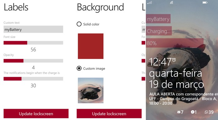 MyBattery Lockscreen bota o nível de carga da sua bateria na tela de bloqueio do Windows Phone (Foto: Reprodução/Elson de Souza)
