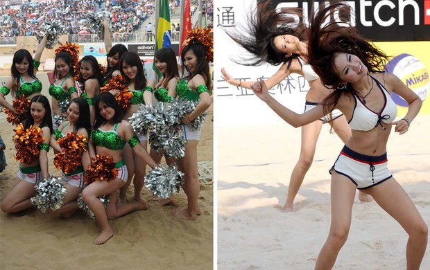 Montagem Cheerleaders etapas de Sanya e Xangai (Foto: Montagem com fotos da FIVB)
