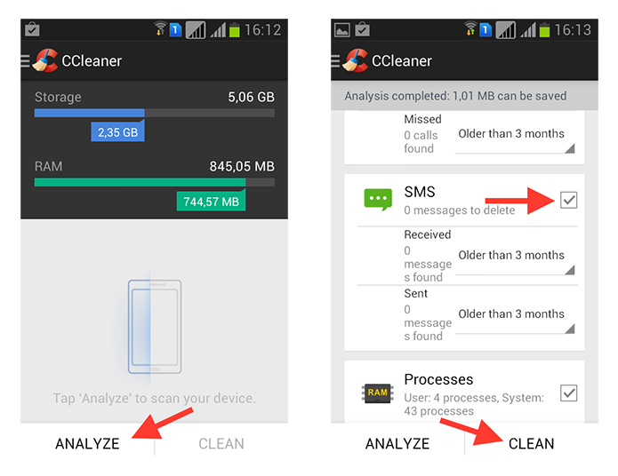 Apagando arquivos desnecessários no Android utilizando o CCleaner (Foto: Reprodução/Marvin Costa)