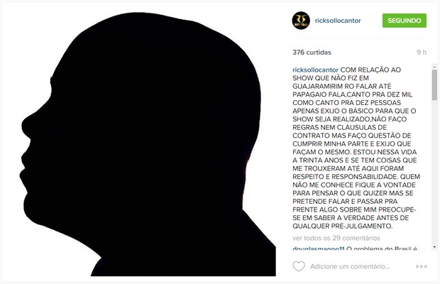 Rick Sollo em post no Instagram (Foto: Reprodução)