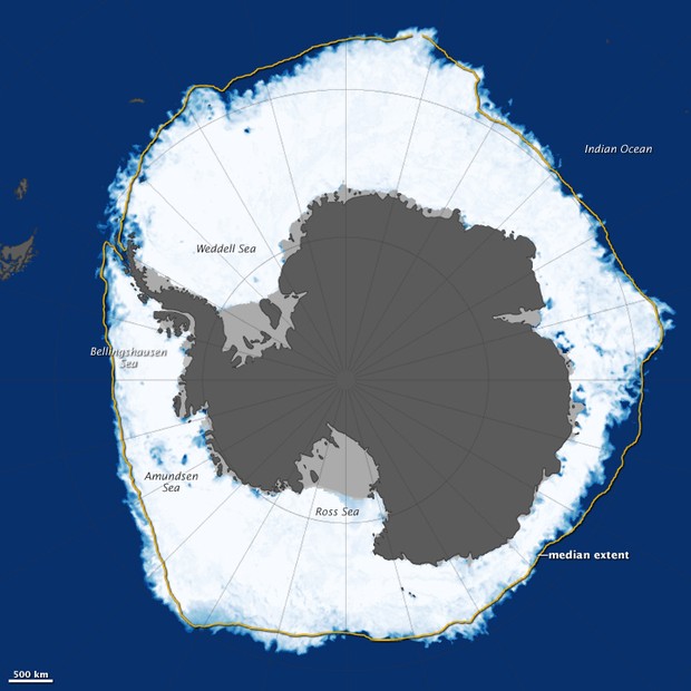 Extensão recorde de gelo no inverno na Antártica (Foto: Nasa/Divulgação)