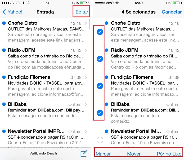 Operações em massa no Mail do iOS 7 (Foto: Aline Jesus/Reprodução)