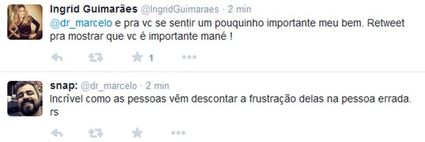 Discussão em Ingrid Guimarães e ex-BBB Marcelo Arantes no Twitter (Foto: Twitter/ Reprodução)