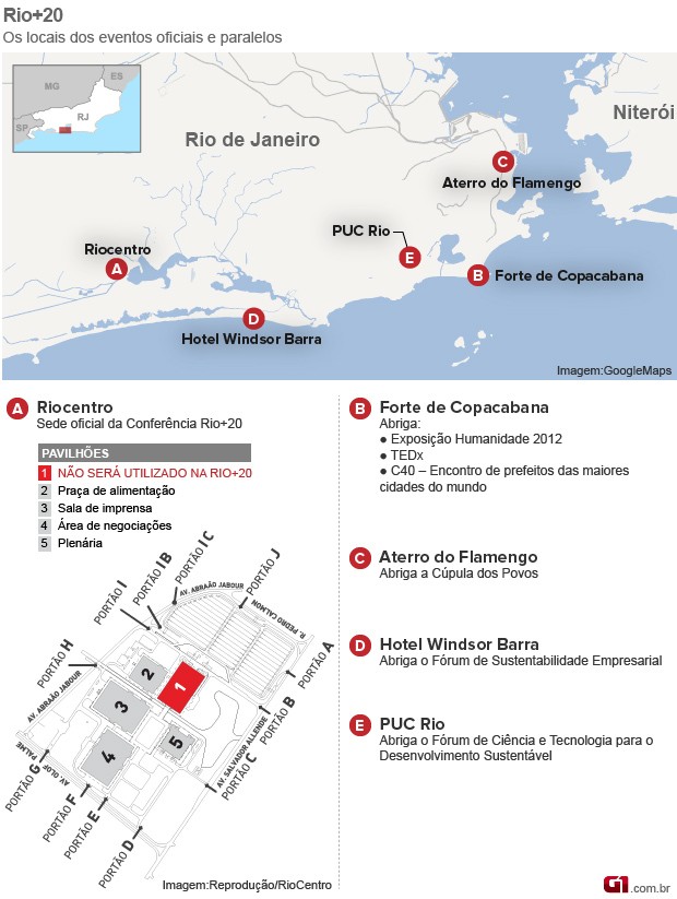 Veja o mapa dos eventos da Rio+20  (Foto: Arte G1)
