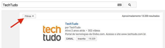 Acessando os filtros de pesquisa do YouTube (Foto: Reprodução/Marvin Costa)