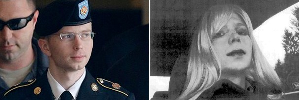 À esquerda, Bradley Manning vestido como soldado. Na imagem ao lado, em preto e branco, ele aparece de peruca e batom. (Foto: Arquivo)