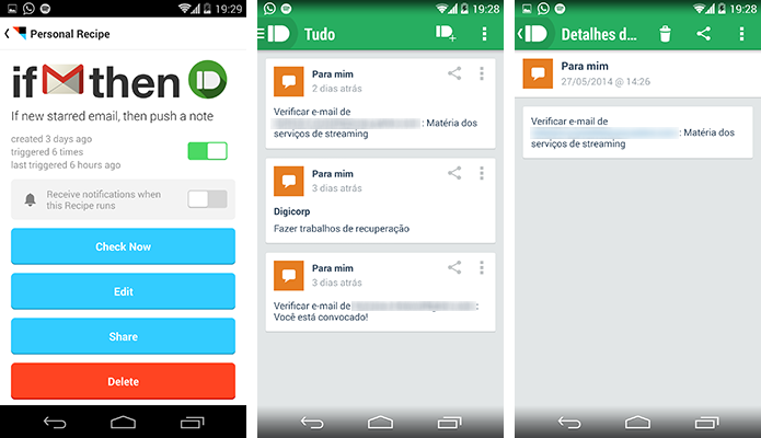 Com o IFTTT é possível, por exemplo, fazer o Gmail enviar lembretes automáticos para o celular (Foto: Reprodução/Paulo Alves)