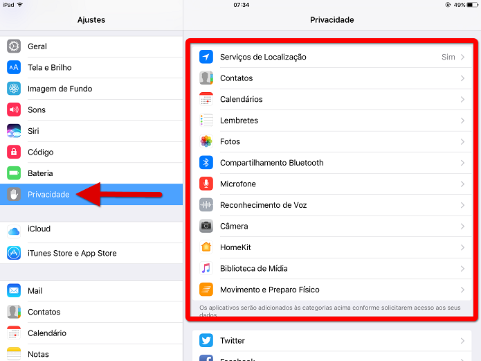 Acesse os ajustes de privacidade do iOS (Foto: Felipe Alencar/TechTudo) 