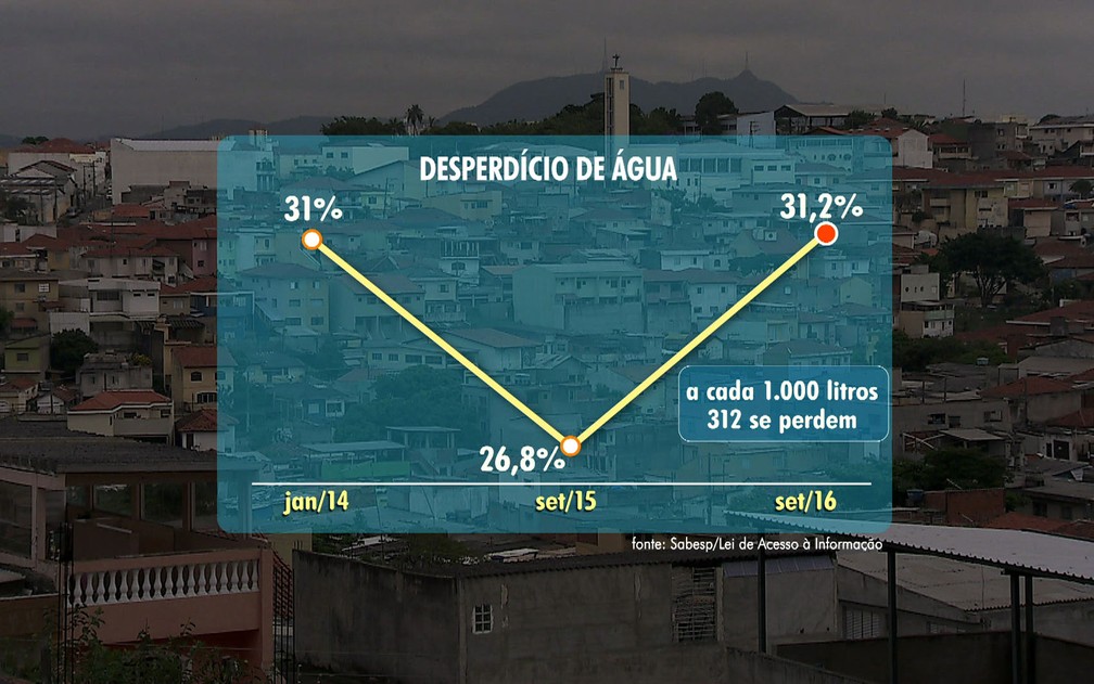 Gráfico mostra percentual de água desperdiçada na Grande SP (Foto: Reprodução/TV Globo)