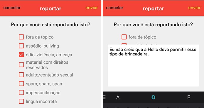 Hello aceita que você faça denúncias com comentários em publicações ofensivas (Foto: Reprodução/Elson de Souza) (Foto: Hello aceita que você faça denúncias com comentários em publicações ofensivas (Foto: Reprodução/Elson de Souza))