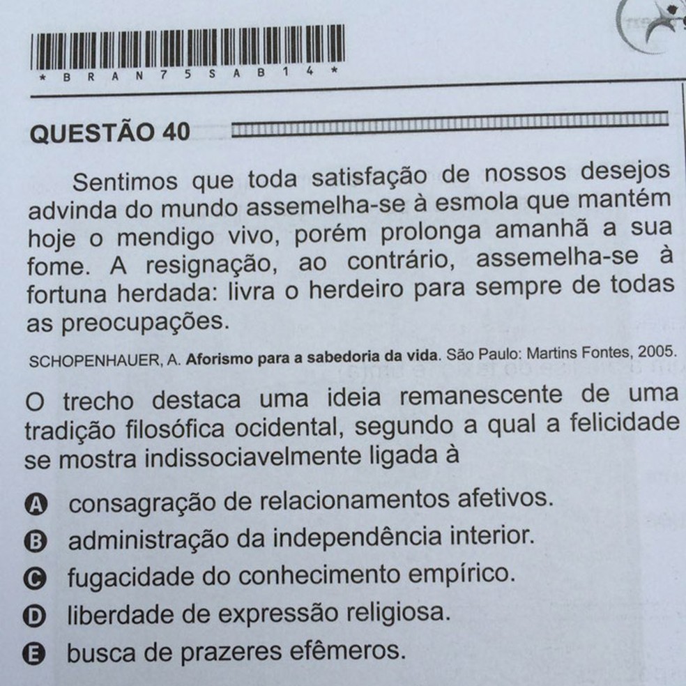ENEM 2016 - 1º DIA - PROVA BRANCA - QUESTÃO 40 (Foto: G1 )