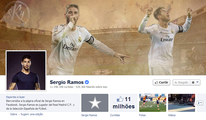 Sergio Ramos do Real Madrid tem11,139,444 de fãs no Facebook (Foto: Reprodução/Facebook)