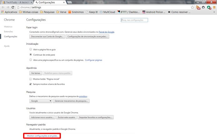 Selecione a opção marcada na imagem para ter acesso a todas as configurações do browser (Foto: Reprodução/Daniel Ribeiro)