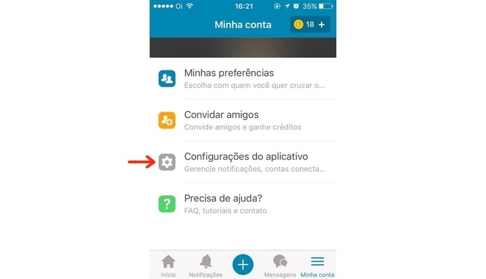 Destaque para opção Configurações do aplicativo (Foto: Reprodução/Raquel Freire)