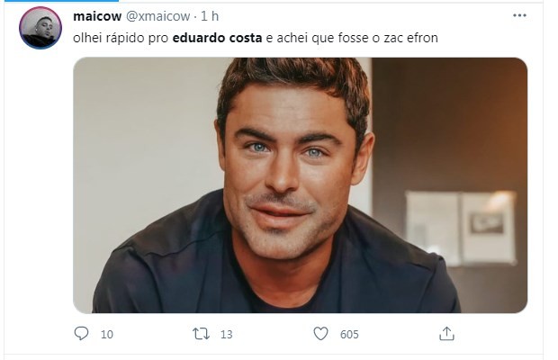 Fãs comparam Zac Efron a Eduardo Costa (Foto: Reprodução/Twitter)