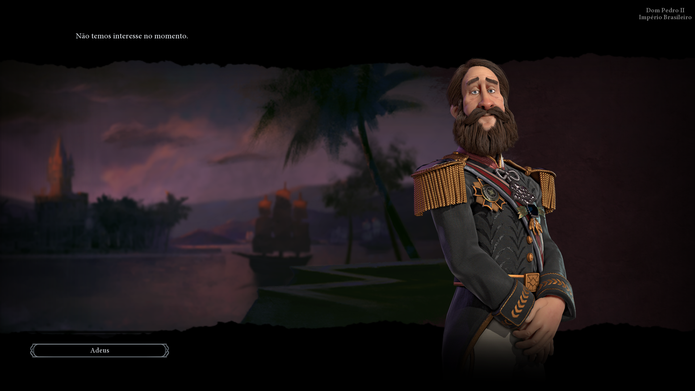 Nem Dom Pedro II tem interesse pelo sistema de negociações em Civilization VI (Foto: Reprodução / Caio Fagundes)
