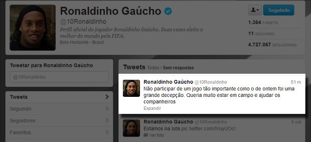 Print, Twitter Ronaldinho (Foto: Reprodução / Twitter)