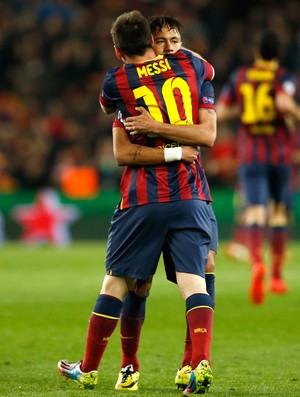 Neymar e Messi comemoram, Barcelona x Atlético de Madrid (Foto: AP) Neymar e Messi comemoram, Barcelona x Atlético de Madrid (Foto: AP)
