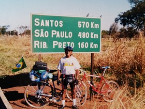 O ciclista Wanderli de Sousa durante viagem a São Paulo (Foto: Wanderli de Sousa/Arquivo Pessoal)