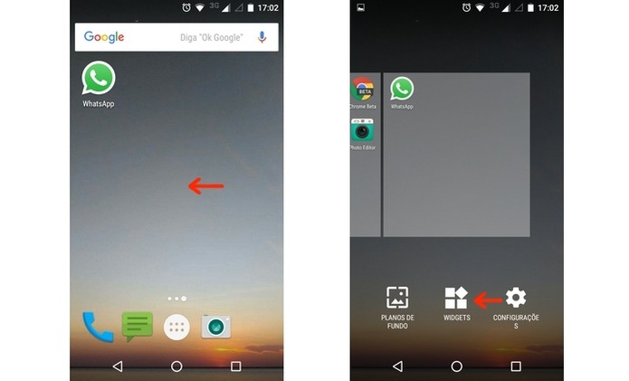 Dedo pressionado na tela inicial do Android exibe ferramenta de widgets (Foto: Reprodução/Raquel Freire) (Foto: Dedo pressionado na tela inicial do Android exibe ferramenta de widgets (Foto: Reprodução/Raquel Freire)) Dedo pressionado na tela inicial do Android exibe ferramenta de widgets (Foto: Reprodução/Raquel Freire) (Foto: Dedo pressionado na tela inicial do Android exibe ferramenta de widgets (Foto: Reprodução/Raquel Freire))