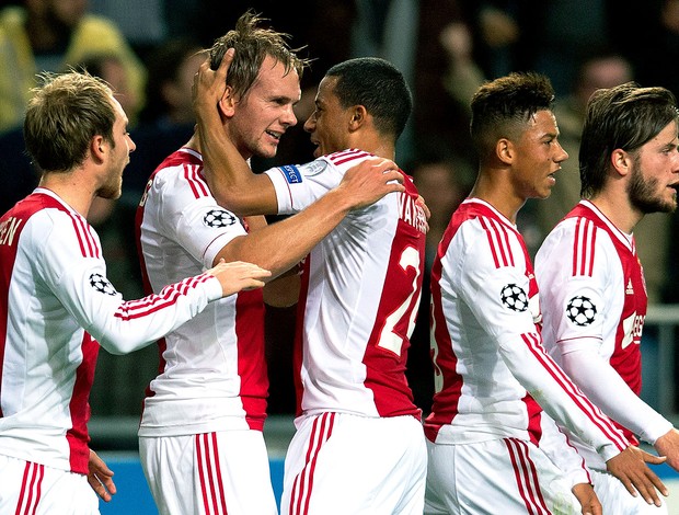 Siem de Jong comemora gol do Ajax contra o Manchester City (Foto: AFP)