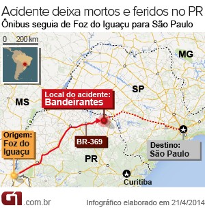 Acidente aconteceu na BR-369, em Bandeirantes, no norte do Paraná (Foto: Arte / G1)