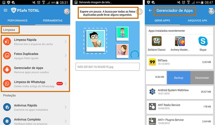 Funções para otimização do celular com app PSafe Total (Foto: Reprodução/Barbara Mannara)