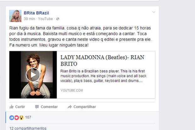 Márcia Brito faz homenagem para o filho Rian Brito desaparecido na web (Foto: Reprodução/Facebook)