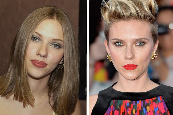 Scarlett Johansson em 2001 e em 2015 (Foto: Getty Images)