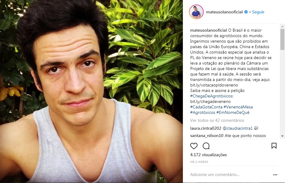 Post Mateus Solano - Instagram - PL agrotóxico (Foto: Reprodução/Instagram)