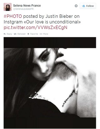 Selena Gomez posta foto e mensagem com Justin Bieber (Foto: Reprodução / Twitter)
