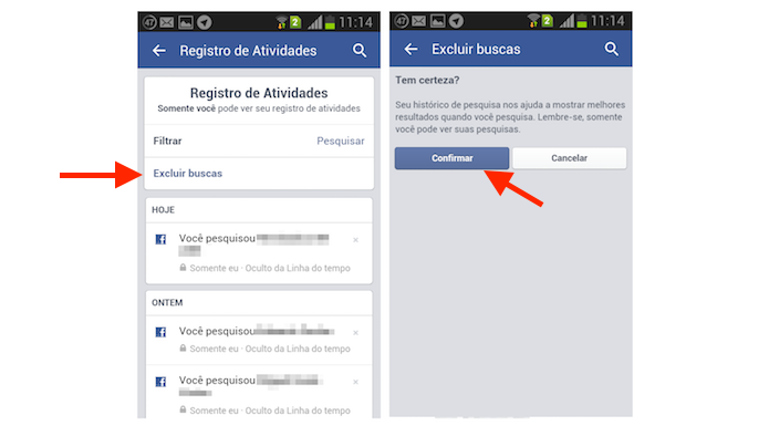 Excluindo o histórico de buscas do Facebook através do aplicativo para smartphones (Foto: Reprodução/Marvin Costa)