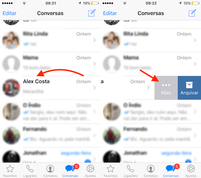 Ação para visualizar o botão que leva até as opções de um chat no WhatsApp para iPhone (Foto: Reprodução/Marvin Costa)
