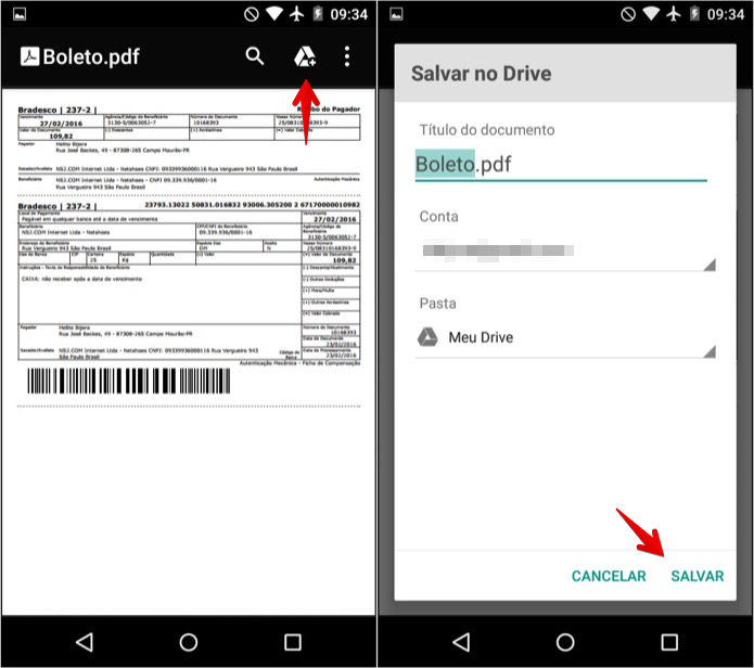 Adicionando PDF ao Google Drive (Foto: Reprodução/Helito Bijora)