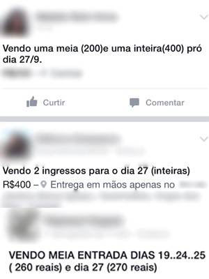 Pessoas oferecem ingressos a preços maiores que originais do Rock in Rio (Foto: Reprodução / Facebook) Pessoas oferecem ingressos a preços maiores que originais do Rock in Rio (Foto: Reprodução / Facebook)