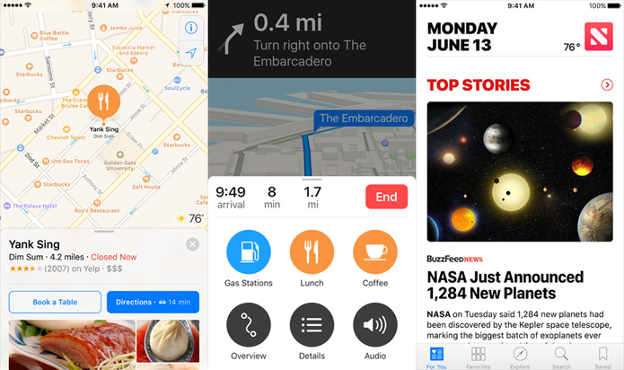 Telas dos aplicativos Mapas e News no iOS 10 (Foto: Divulgação/Apple)