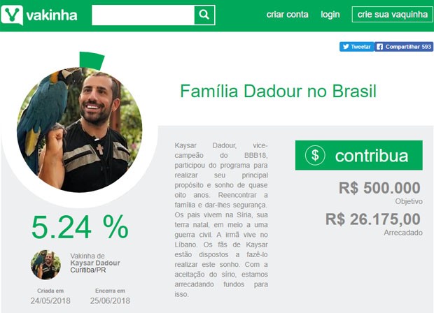 Fãs criam vaquinha para que Kaysar possa trazer família da Síria (Foto: Reprodução) Fãs criam vaquinha para que Kaysar possa trazer família da Síria (Foto: Reprodução)