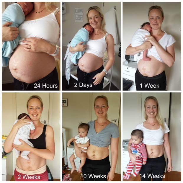 Julie Bhosale posa com o segundo filhos dias e semanas após o parto (Foto: Reprodução / juliebhosale.co.nz)