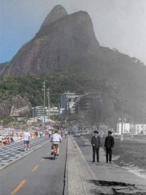 Praia do Leblon há 100 anos e atualmente (Foto: Augusto Malta / Marcello Cavalcanti)