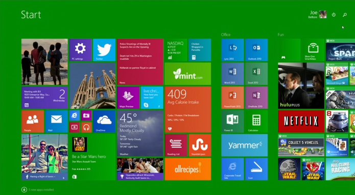 Tela inicial do Windows 8.1 Update com botão desligar, pesquisa e configurações (Foto: Reprodução/Microsoft) Tela inicial do Windows 8.1 Update com botão desligar, pesquisa e configurações (Foto: Reprodução/Microsoft)