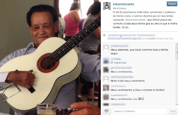 Cantor Eduardo Costa presta homenagem em rede social ao pai de Leonardo, em Goiás (Foto: Reprodução/ Instagram)