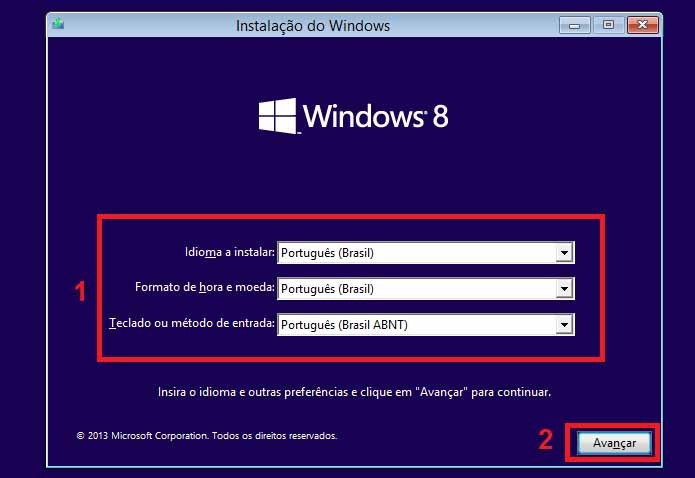 Configurando os parâmetros do instalador do Windows 8 (Foto: Reprodução/Edivaldo Brito)