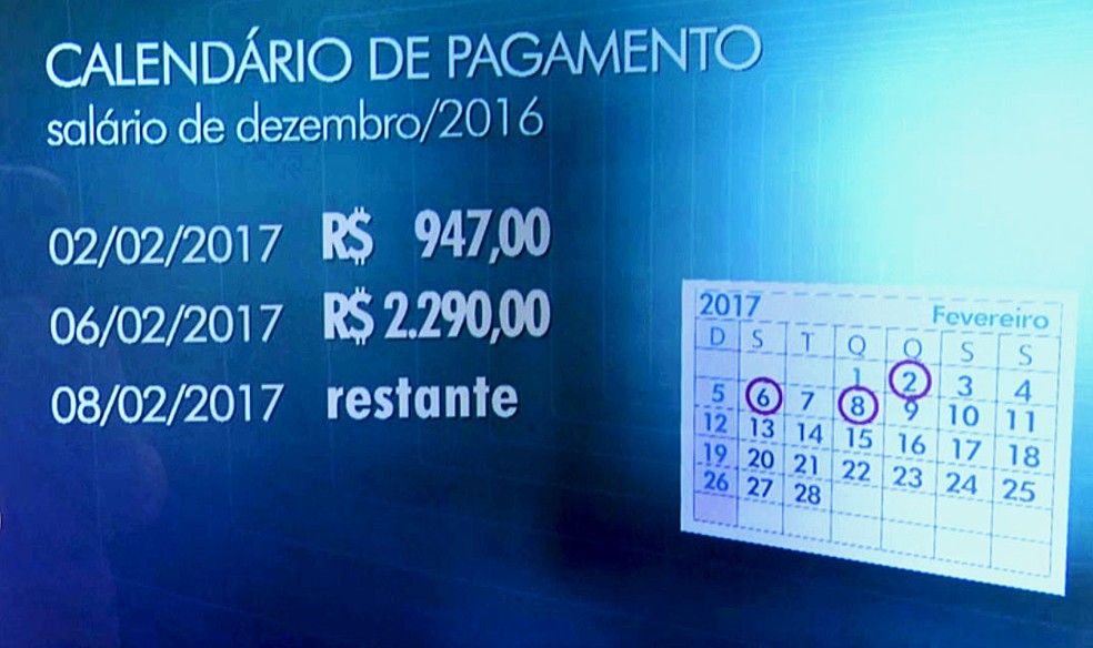 Confira a tabela de pagamento dos salários dos servidores do estado. (Foto: Reprodução / TV Globo)