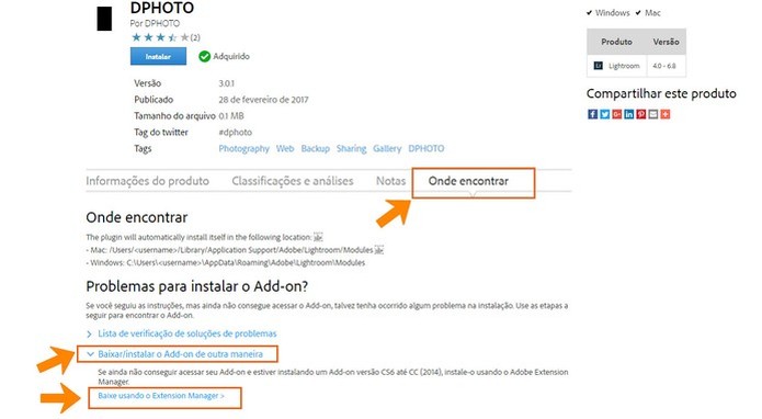 Acesse o item para baixar o complemento pelo Extension Manager da Adobe (Foto: Reprodução/Barbara Mannara) Acesse o item para baixar o complemento pelo Extension Manager da Adobe (Foto: Reprodução/Barbara Mannara)