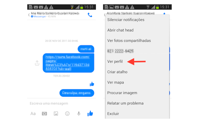 Acessando o perfil no Facebook de um contato no Facebook Messenger para Android (Foto: Reprodução/Marvin Costa)