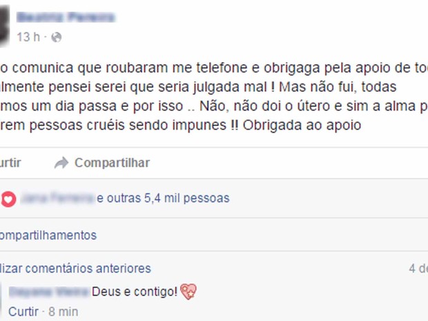 Jovem vítima de estupro no Rio deixou mensagem em rede social (Foto: Reprodução/Facebook)