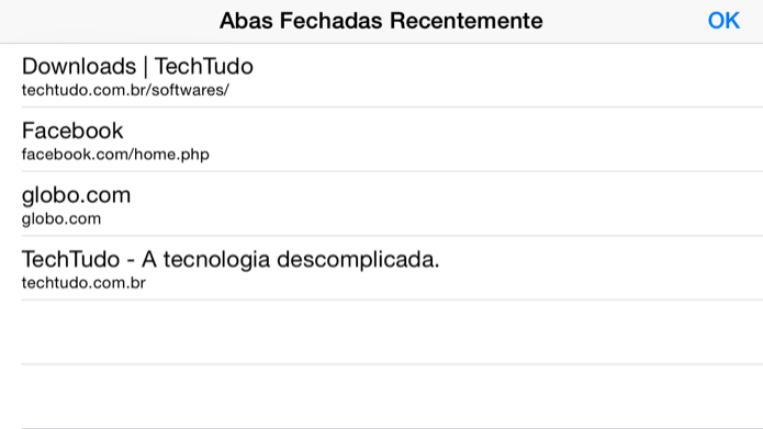 Lista de abas fechadas recentemente (Foto: Reprodução/Helito Bijora)
