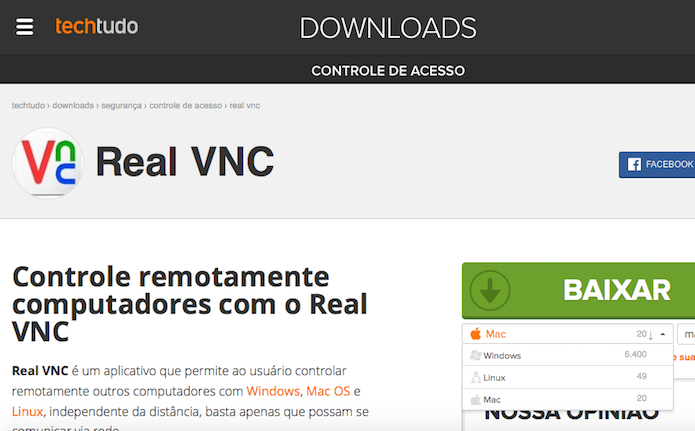 Baixando o Real VNC no TechTudo Downloads (Foto: Reprodução/Edivaldo Brito)